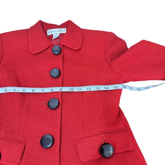 Vintage Christian Dior Womens Red Wool Skirt Suit Set 2P Jacket & Skirt USA - Picture 10 of 16
